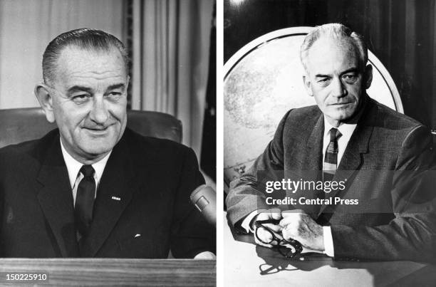 In this composite image a comparison has been made between former US Presidential Candidates Lyndon Baines Johnson and Barry Goldwater. In 1964...