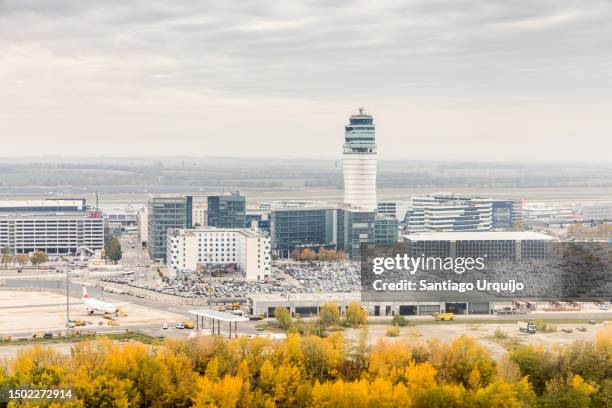 aerial view of vienna airport - vienna airport stock pictures, royalty-free photos & images