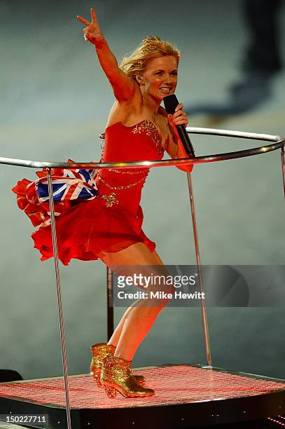 Geri Halliwell of The Spice Girls performs during the Closing Ceremony on Day 16 of the London 2012 Olympic Games at Olympic Stadium on August 12,...
