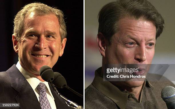 In this composite image a comparison has been made between former US Presidential Candidates George W. Bush and Al Gore. In 2000 George W. Bush won...
