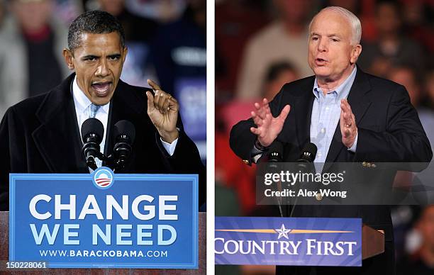 In this composite image a comparison has been made between former US Presidential Candidates Barack Obama and John McCain. In 2008 Barack Obama won...