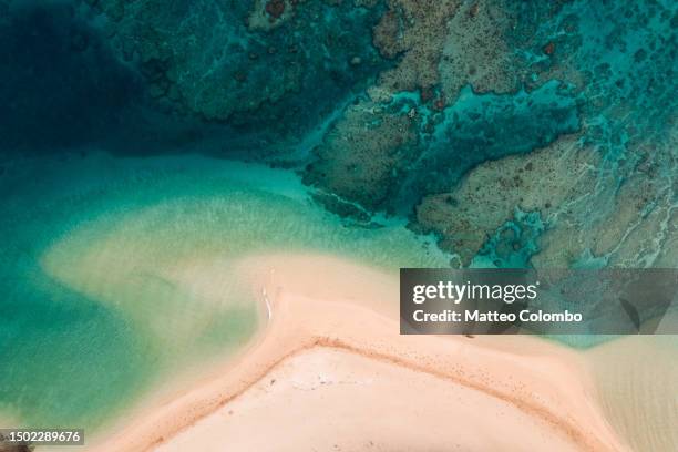 aerial view of beach and sea, kauai, hawaii - hawaii islands stock-fotos und bilder