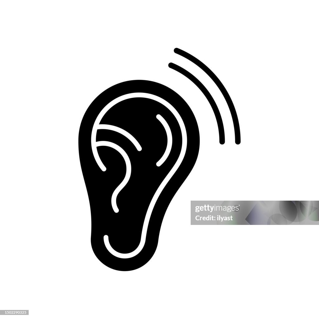 Escuche atentamente el icono de línea negra y relleno vectorial