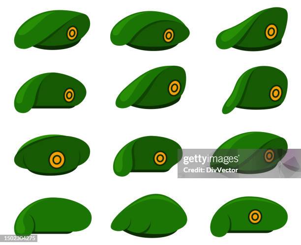 military beret vector set - army icon stock illustrations