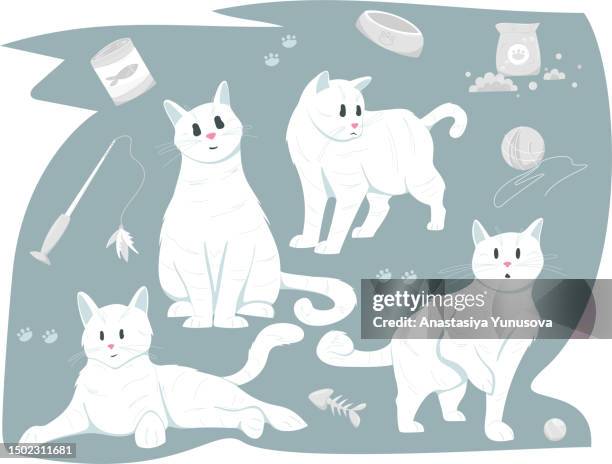 set of cats in different poses - yarn stock illustrations