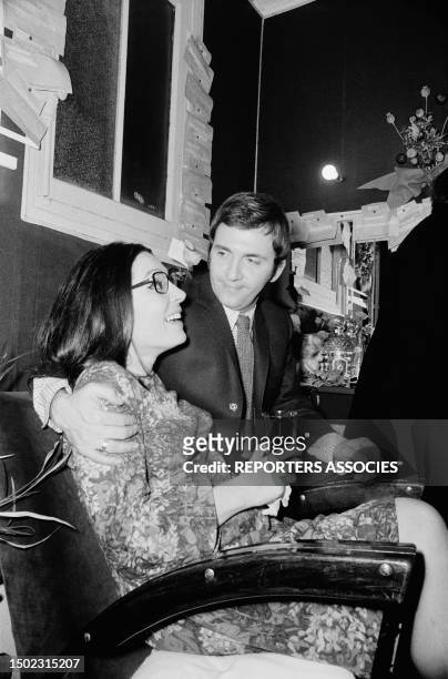 Singer Nana Mouskouri At Olympia Music Hall With Musician George Petsilas In Paris,October 25, 1967.