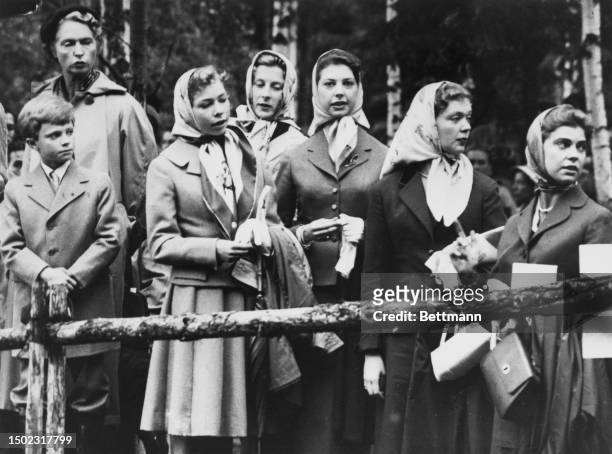 Members of Sweden's royal family attend an Olympic equestrian event at Jarvafaltet, outside Stockholm, June 13th 1956. The royal party includes...