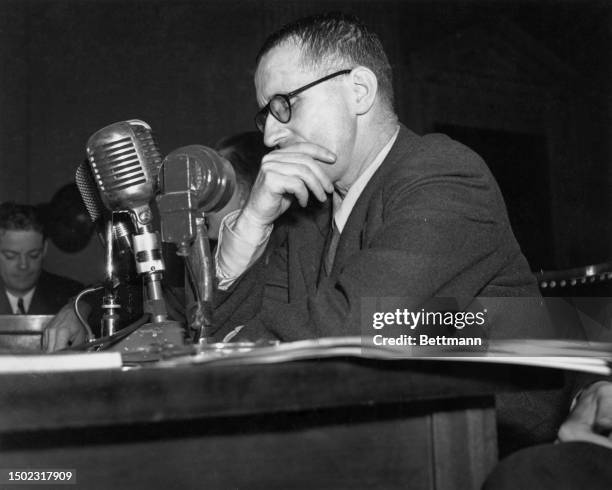 German playwright Bertolt Brecht testifying before the House Un-American Activities Committee in Washington, October 30th 1947. Unlike other...