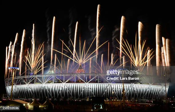 Fireworks display at Olympic Stadium closes out the Closing Ceremony for the 2012 Summer Olympic Games on August 12, 2012 in London, England.