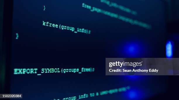 web design, code or computer screen with software development at night for online cybersecurity. closeup, background or desktop with 404 error on internet for research, big data or pc programming - website development coding stock pictures, royalty-free photos & images