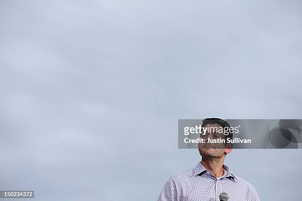 Republican vice presidential candidate Rep. Paul Ryan speaks during a homecoming campaign rally at the Waukesha County Expo Center on August 12, 2012...