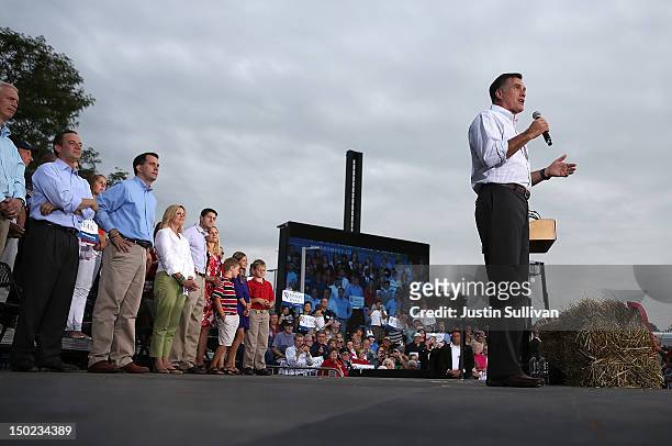 Republican presidential candidate and former Massachusetts Governor Mitt Romney speaks during a homecoming campaign rally at the Waukesha County Expo...