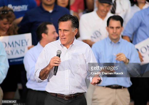 Republican presidential candidate and former Massachusetts Gov. Mitt Romney speaks to supporters during a campaign event at the Waukesha Expo Center...