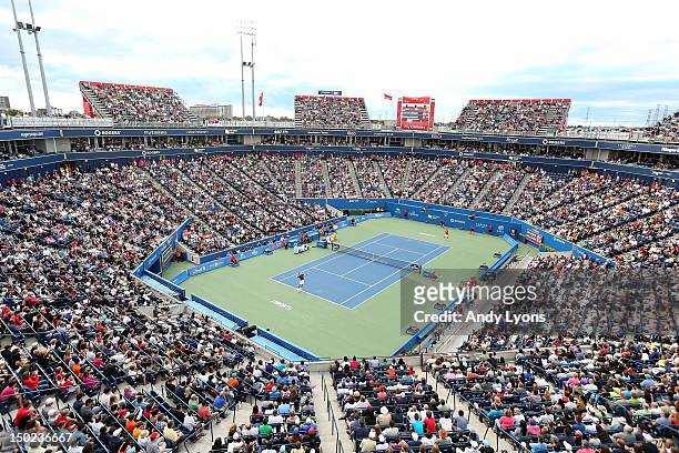 General view of the stadium during the Novak Djokovic of Serbia 6-3,6-2 victory over Richard Gasquet of France in finals of the Rogers Cup Presented...