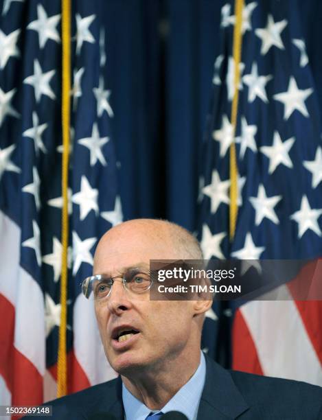 Treasury Secretary Henry Paulson holds a press conference on the bailout of mortgage giants Fannie Mae and Freddie Mac on September 7, 2008 in...