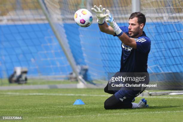 Marius Mueller attends a training session at Parkstadion on June 26, 2023 in Gelsenkirchen, Germany. FC Schalke 04 returned to training after they...
