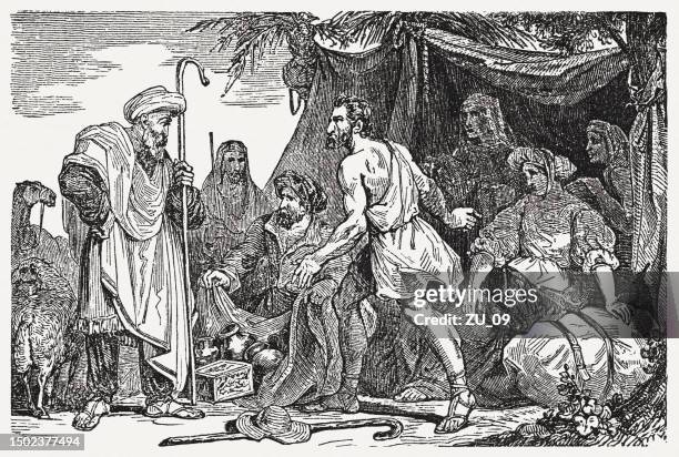 Jacob Flees From Laban Wood Engraving Published 1835 High-Res Vector ...