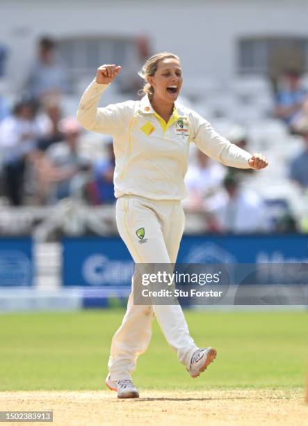 Australia bowler Ashleigh Gardner celebrates the wicket of Lauren Filer during day five of the LV= Insurance Women's Ashes Test match between England...