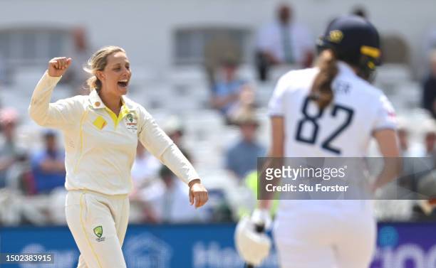 Australia bowler Ashleigh Gardner celebrates the wicket of Lauren Filer during day five of the LV= Insurance Women's Ashes Test match between England...