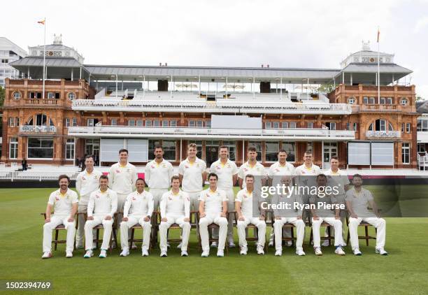 Australia pose for a team photo during an Australia Training Session at Lord's Cricket Ground on June 26, 2023 in London, England.