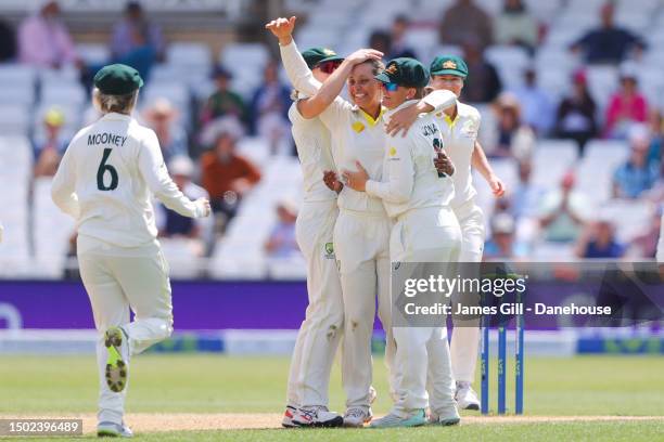 Ash Gardner of Australia celebrates the wicket of Danni Wyatt of England to win the test match during day five of the LV= Insurance Women's Ashes...