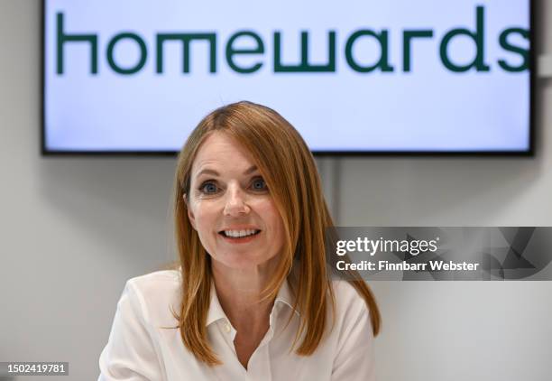 Geri Halliwell speaks to members during Prince William, Prince of Wales's visit to Maindee Primary School on June 26, 2023 in London, England. The...