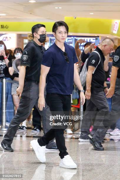 Actor Tomohisa Yamashita arrives at an airport to attend 'See Hear Love' press conference on June 25, 2023 in Taipei, Taiwan of China.