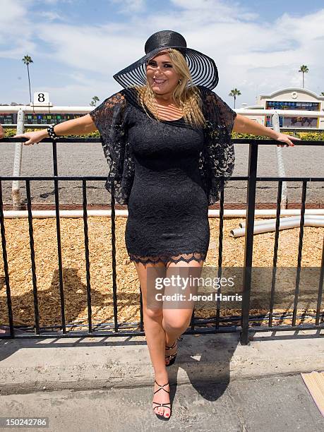 Playboy and TV personality Josie Goldberg roots for her horse "Only Josie Knows" at Del Mar Thoroughbred Club on August 12, 2012 in Del Mar,...