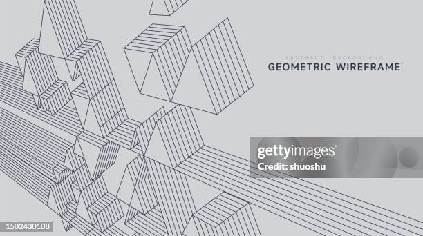 abstract geometric 3d line structure wireframe pattern background for design - 3d triangle pattern stock illustrations