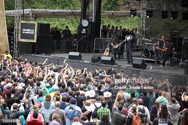 Musician Tom Morello of The Nightwatchman performs onstage at the Sutro Stage during Day 3 of the 2012 Outside Lands Music and Arts Festival at...