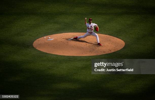 Jake Woodford of the St. Louis Cardinals pitches during the MLB London Series match between the St. Louis Cardinals and Chicago Cubs at London...