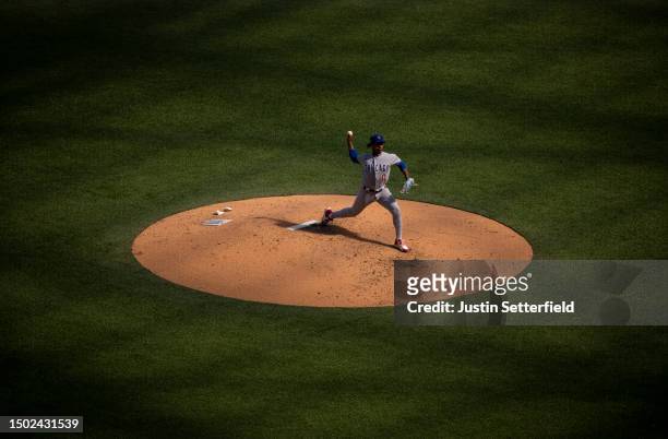 Marcus Stroman of the Chicago Cubs pitches during the MLB London Series match between the St. Louis Cardinals and Chicago Cubs at London Stadium on...
