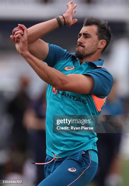 Mitchell Starc of Australia bowls during an Australia Training Session at Lord's Cricket Ground on June 26, 2023 in London, England.