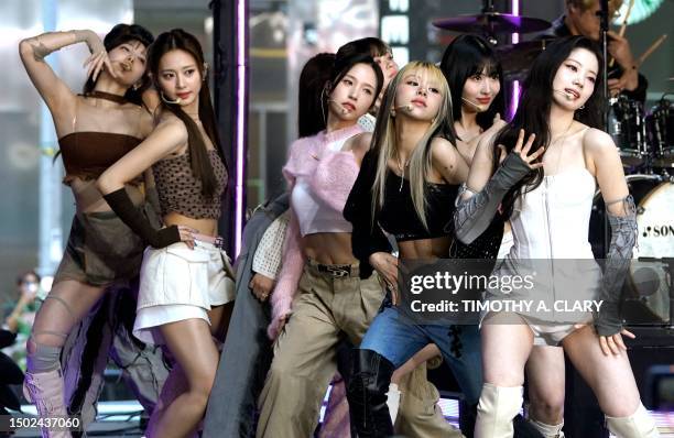 South Korean girl group "Twice" performs at Rockefeller Center during the "Today Show" in New York on July 5, 2023.