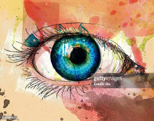 ilustraciones, imágenes clip art, dibujos animados e iconos de stock de blue eye - percepción sensorial