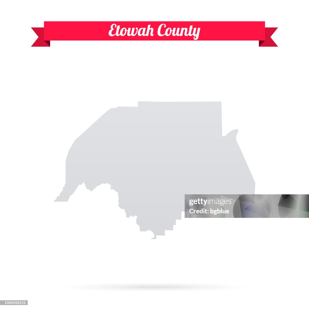 Etowah County, Alabama. Map on white background with red banner