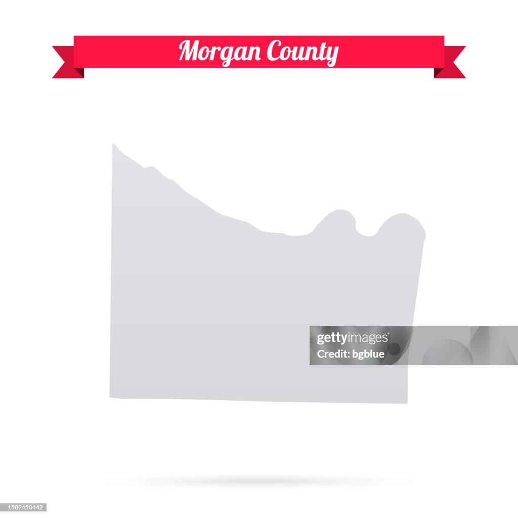Morgan County, Alabama. Map on white background with red banner