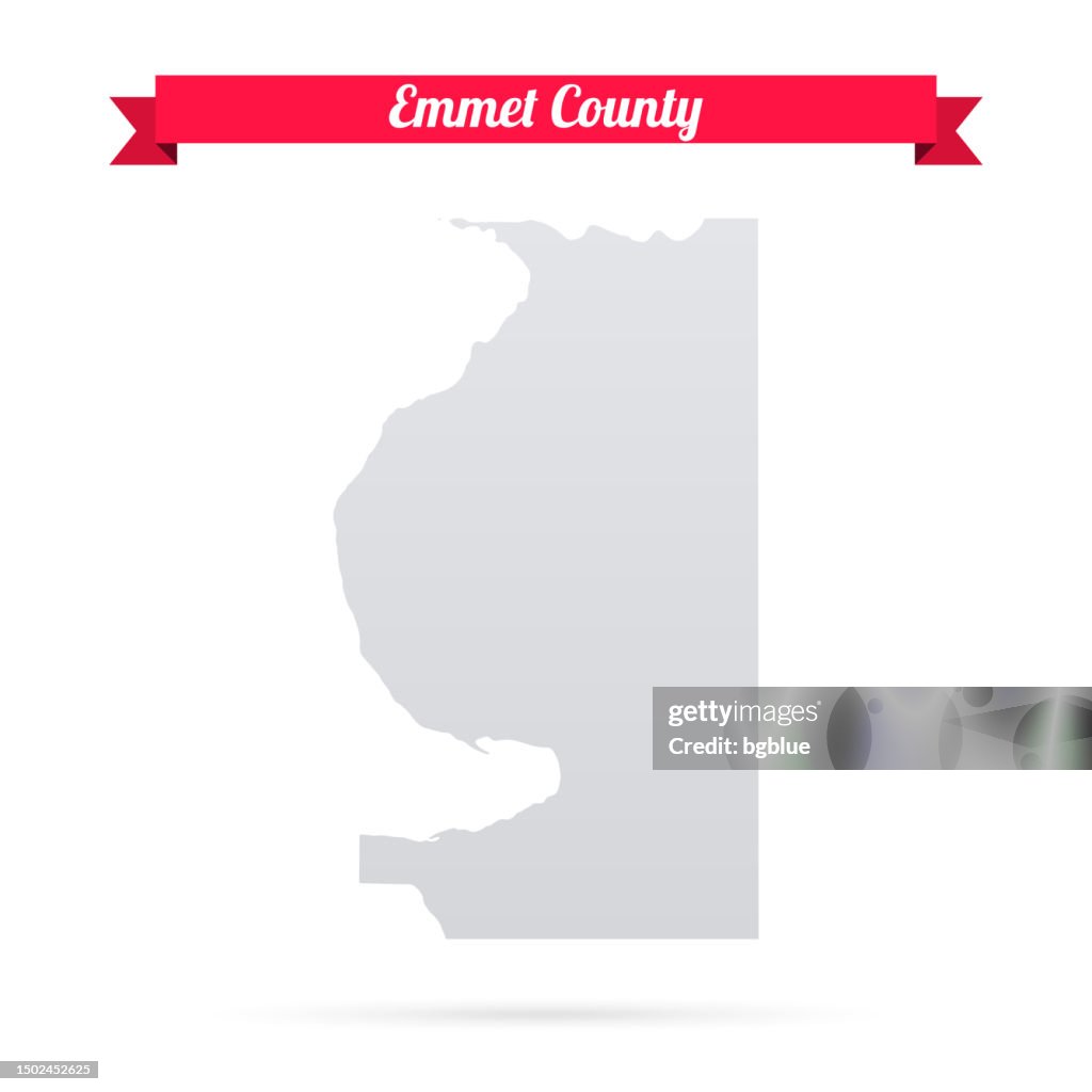 Emmet County, Michigan. Map on white background with red banner