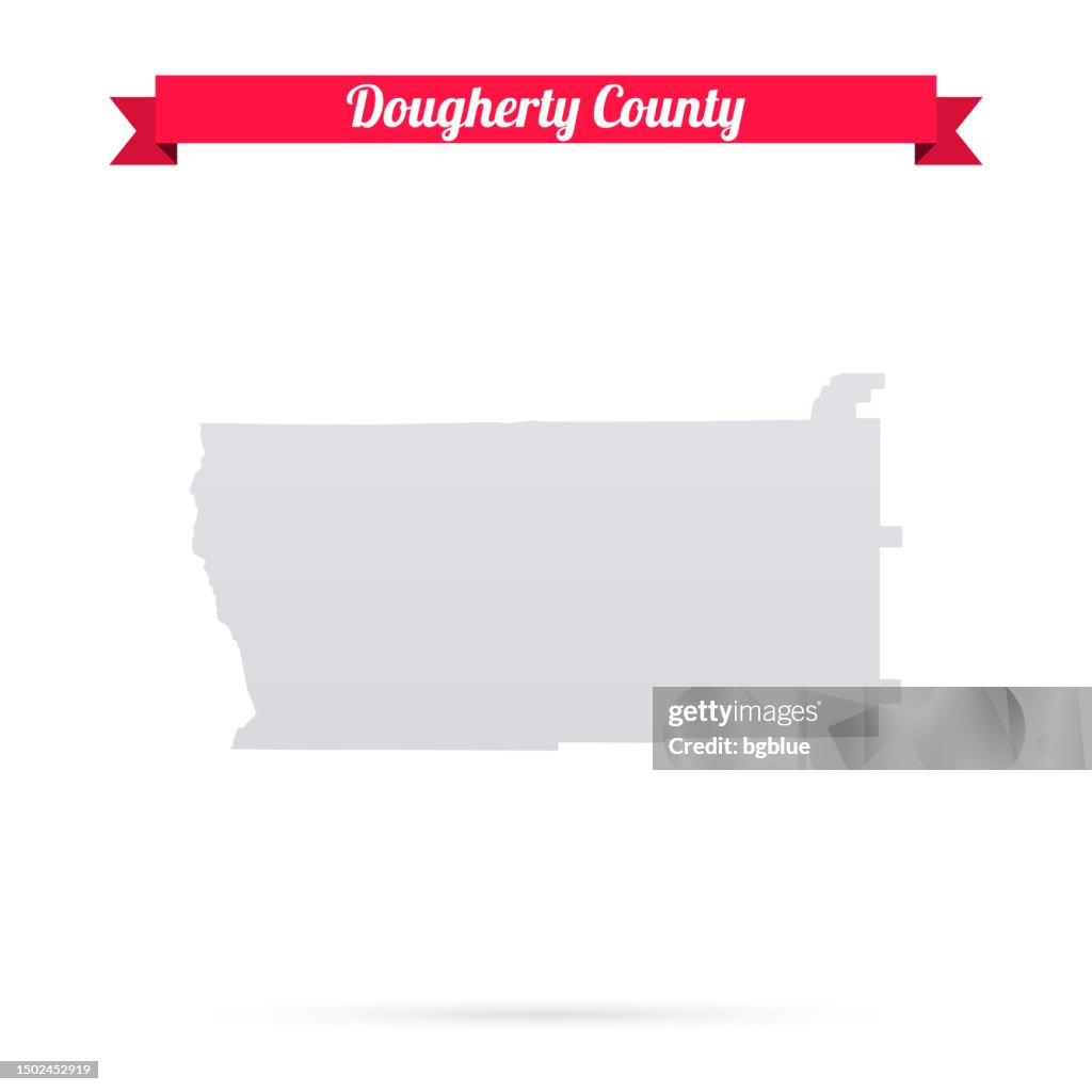 Dougherty County, Georgia. Map on white background with red banner