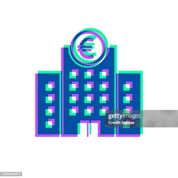 bank with euro sign. icon with two color overlay on white background - banking sign stock illustrations