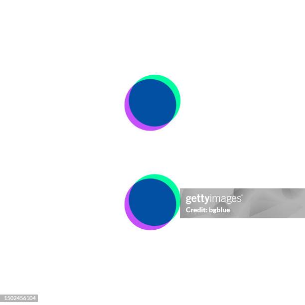 doppelpunkt-symbol. symbol mit zweifarbiger überlagerung auf weißem hintergrund - komma stock-grafiken, -clipart, -cartoons und -symbole