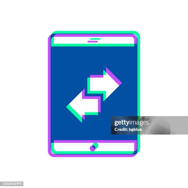 transfer with tablet pc. icon with two color overlay on white background - cell differentiation stock illustrations