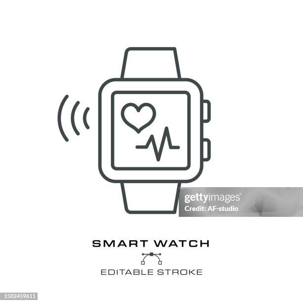 smartwatch icon - editable stroke - wearable technology stock illustrations