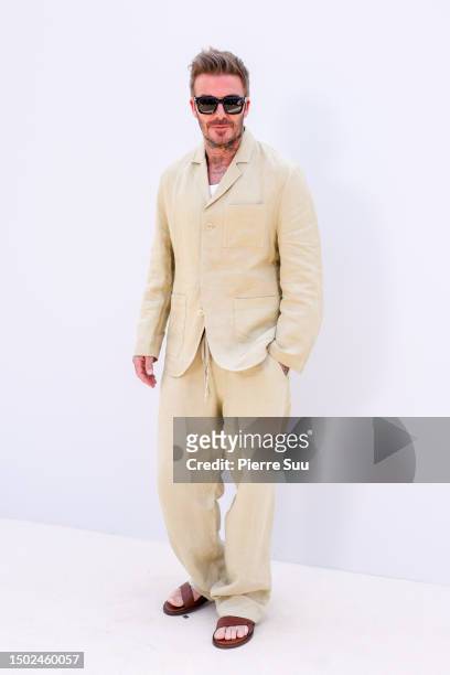 David Beckham and Victoria Beckham attend the "Le Chouchou" Jacquemus' Fashion Show at Chateau de Versailles on June 26, 2023 in Versailles, France.