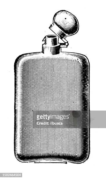 antique image from british magazine, silver products: flask - hip flask stock illustrations