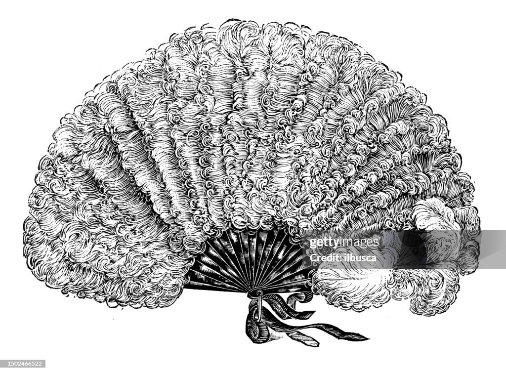 Antique image from British magazine: Jewelry, Ostrich feather fan