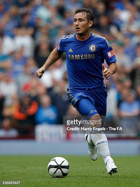 Frank Lampard of Chelsea with the ball during the FA Community Shield match between Manchester City and Chelsea at Villa Park on August 12, 2012 in...