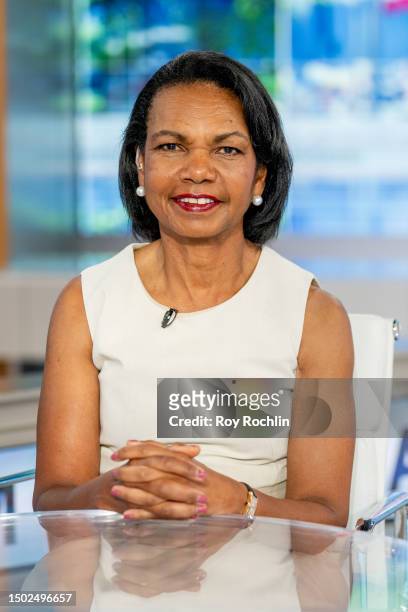 Former United States Secretary of State Condoleezza Rice visits "America's Newsroom" with host Dana Perino at Fox News Studios on June 26, 2023 in...