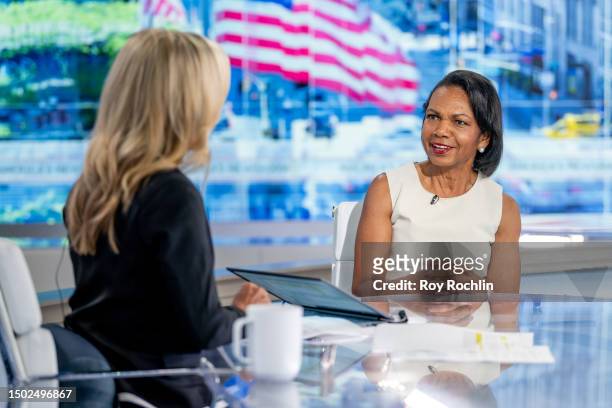 Host Dana Perino interviews former United States Secretary of State Condoleezza Rice on "America's Newsroom" at Fox News Studios on June 26, 2023 in...
