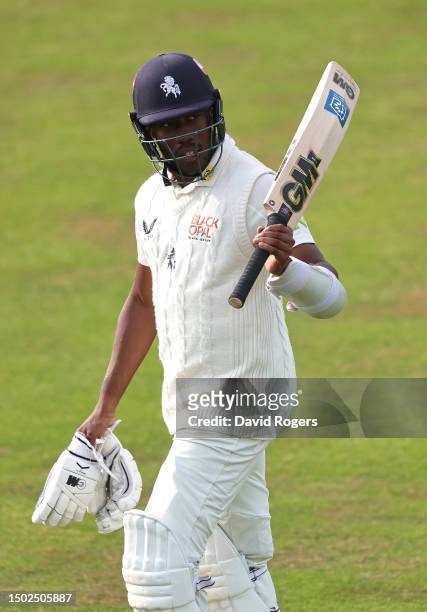 Daniel Bell-Drummond of Kent walks off the pitch, at close of play, after scoring an unbeaten 271 runs during the LV= Insurance County Championship...